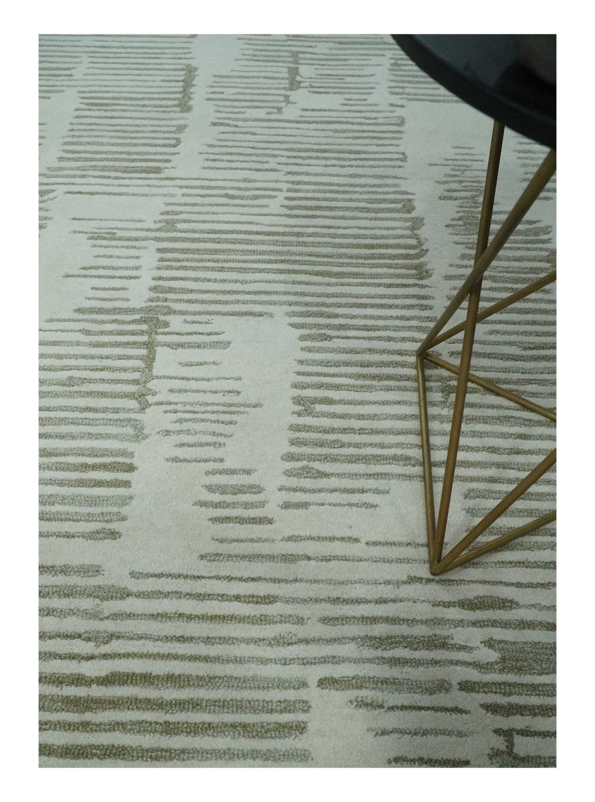 Custom Made Ivory and Olive Modern Design Hand Tufted Wool Rug