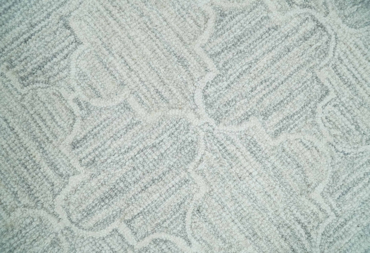 Custom Made Ivory and Silver Modern Geometric Hand Tufted Wool Area Rug