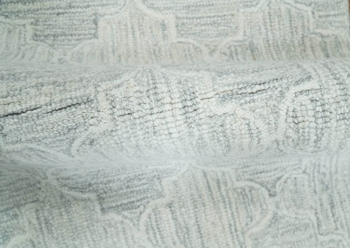 Custom Made Ivory and Silver Modern Geometric Hand Tufted Wool Area Rug