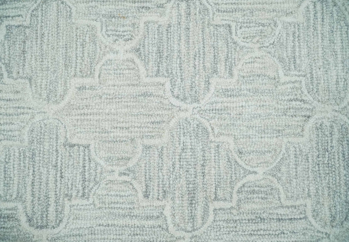 Custom Made Ivory and Silver Modern Geometric Hand Tufted Wool Area Rug