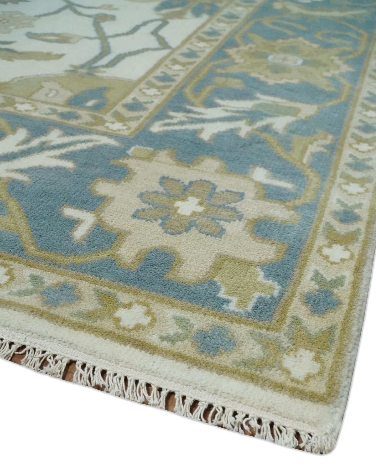 Custom Made Ivory, Gray and Beige Floral Hand Knotted Traditional Oushak Wool Rug