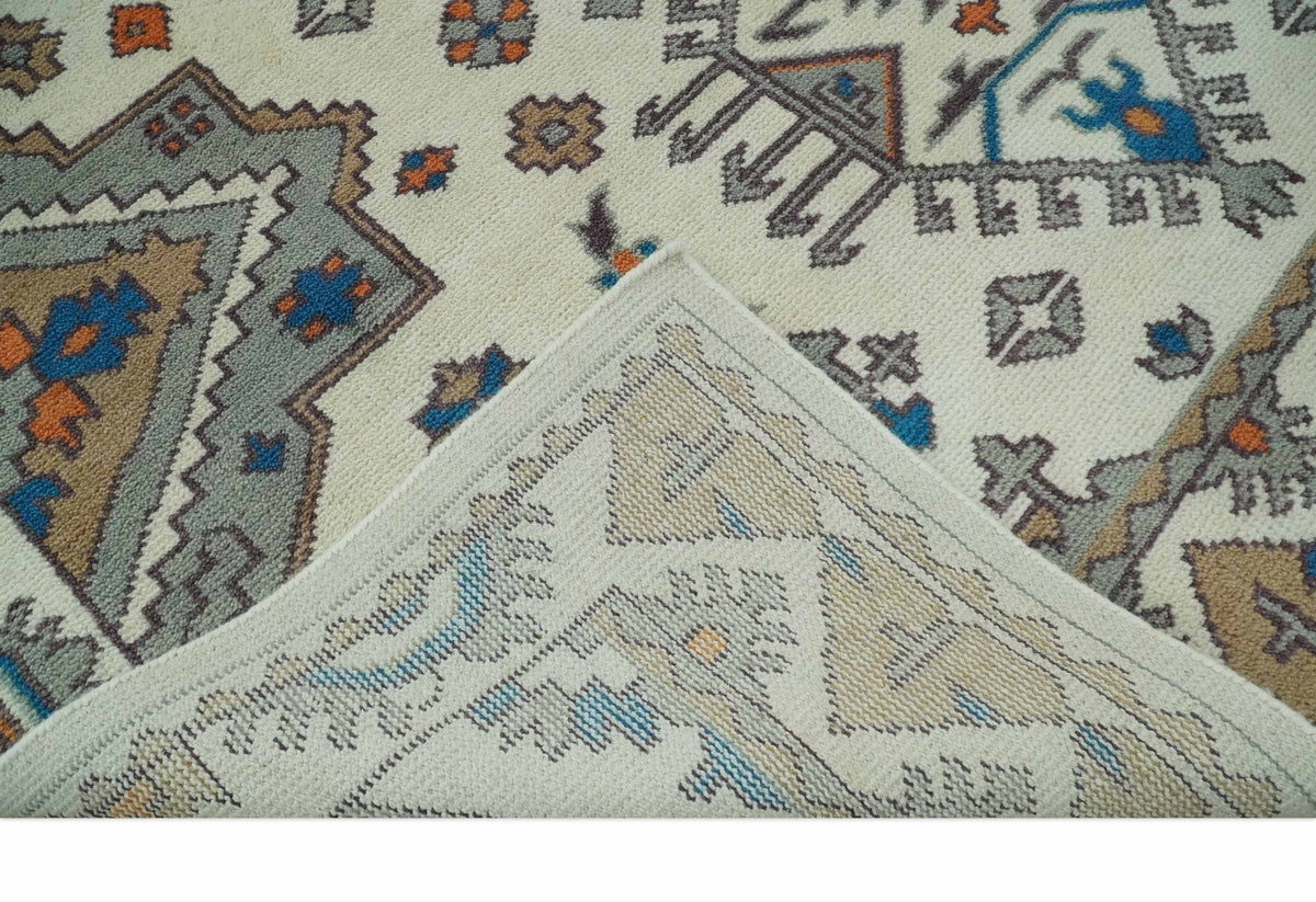 Custom Made Ivory, Gray and Camel Traditional Hand knotted Wool Area Rug