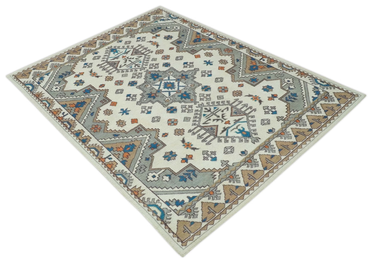 Custom Made Ivory, Gray and Camel Traditional Hand knotted Wool Area Rug