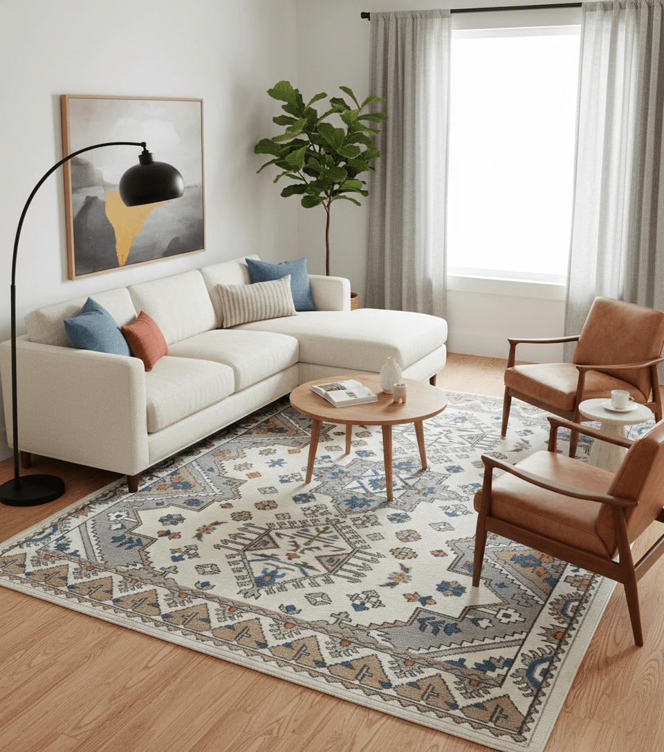 Custom Made Ivory, Gray and Camel Traditional Hand knotted Wool Area Rug