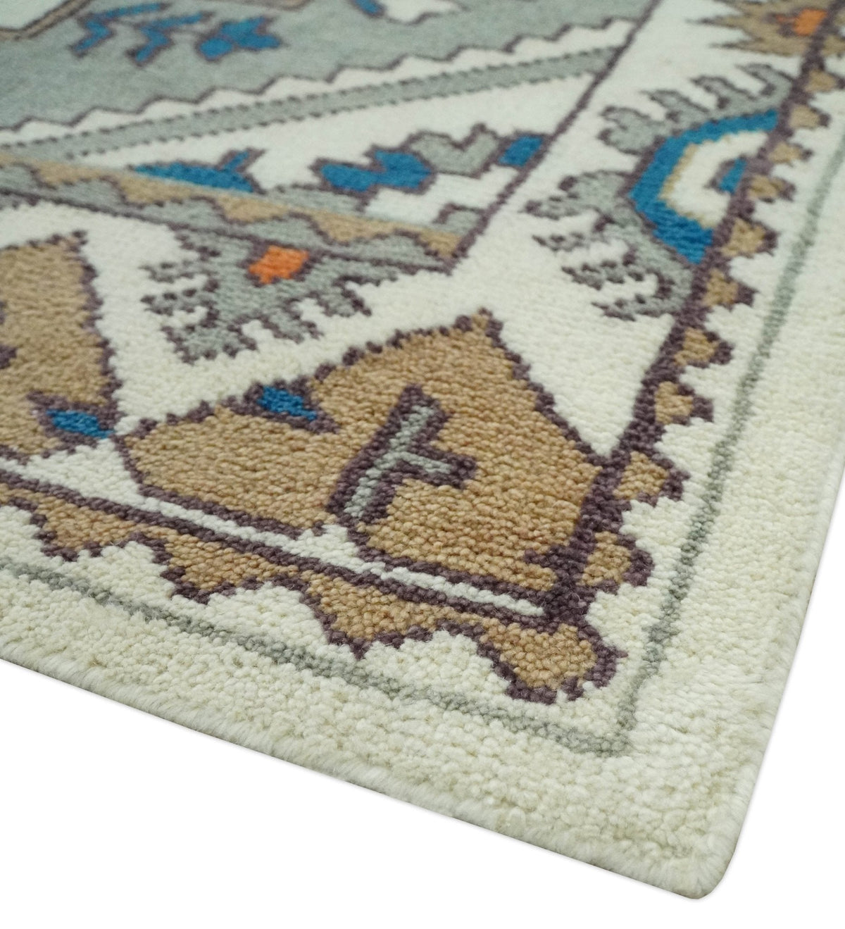 Custom Made Ivory, Gray and Camel Traditional Hand knotted Wool Area Rug