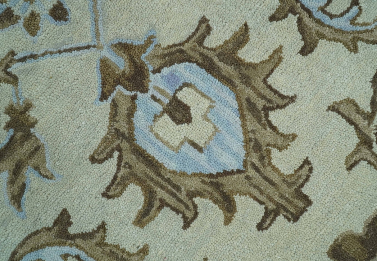 Custom Made Ivory, Taupe and Aqua Traditional Hand Tufted wool area rug