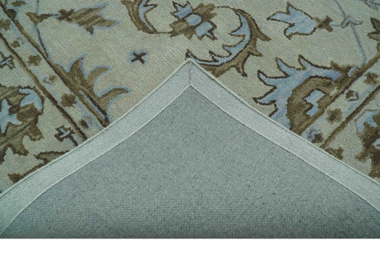 Custom Made Ivory, Taupe and Aqua Traditional Hand Tufted wool area rug