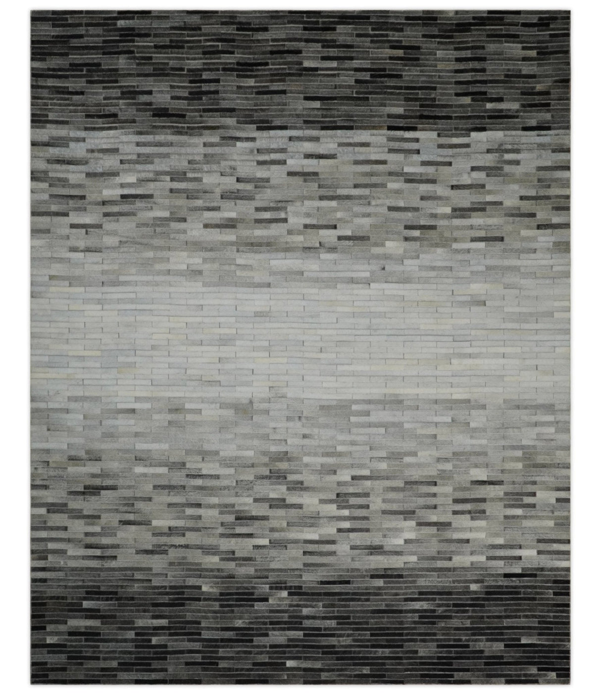 Custom Made Leather Striped Gray and Silver Leather Rug