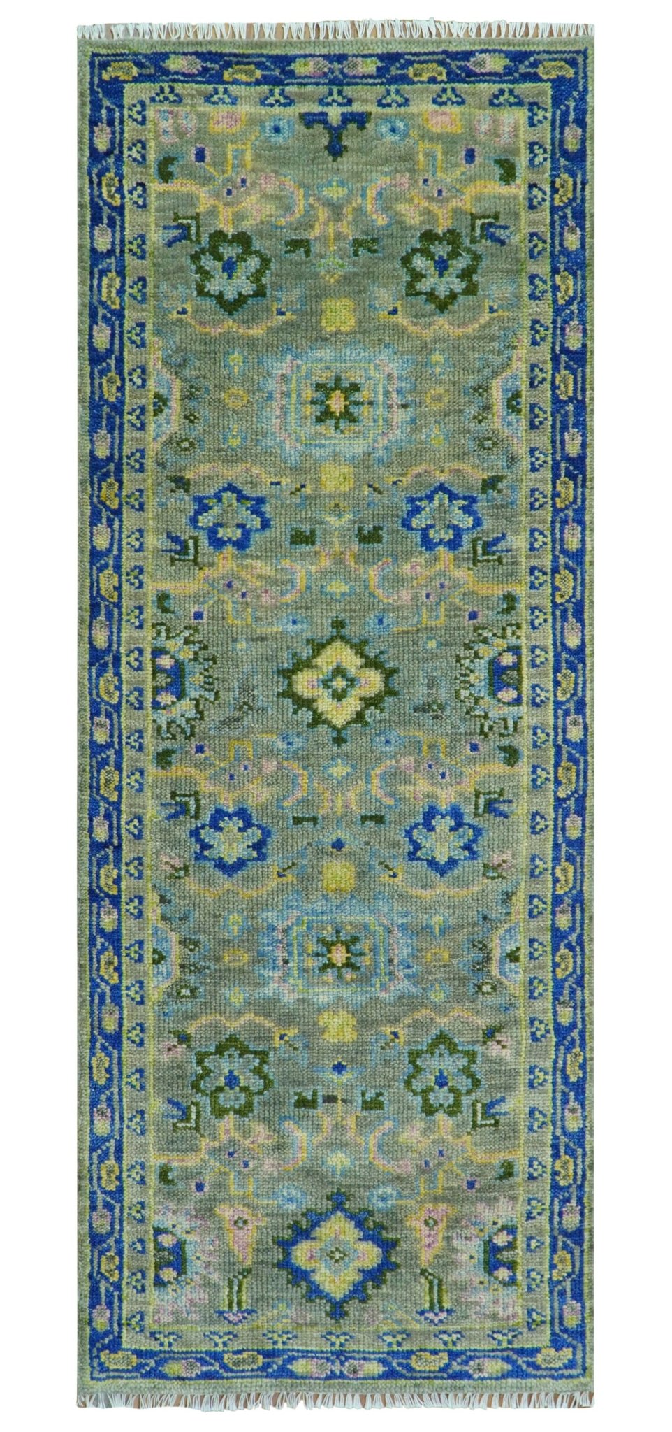 Custom Made Lt. Silver, Grey and Mustard Hand Knotted Traditional Oushak wool area rug