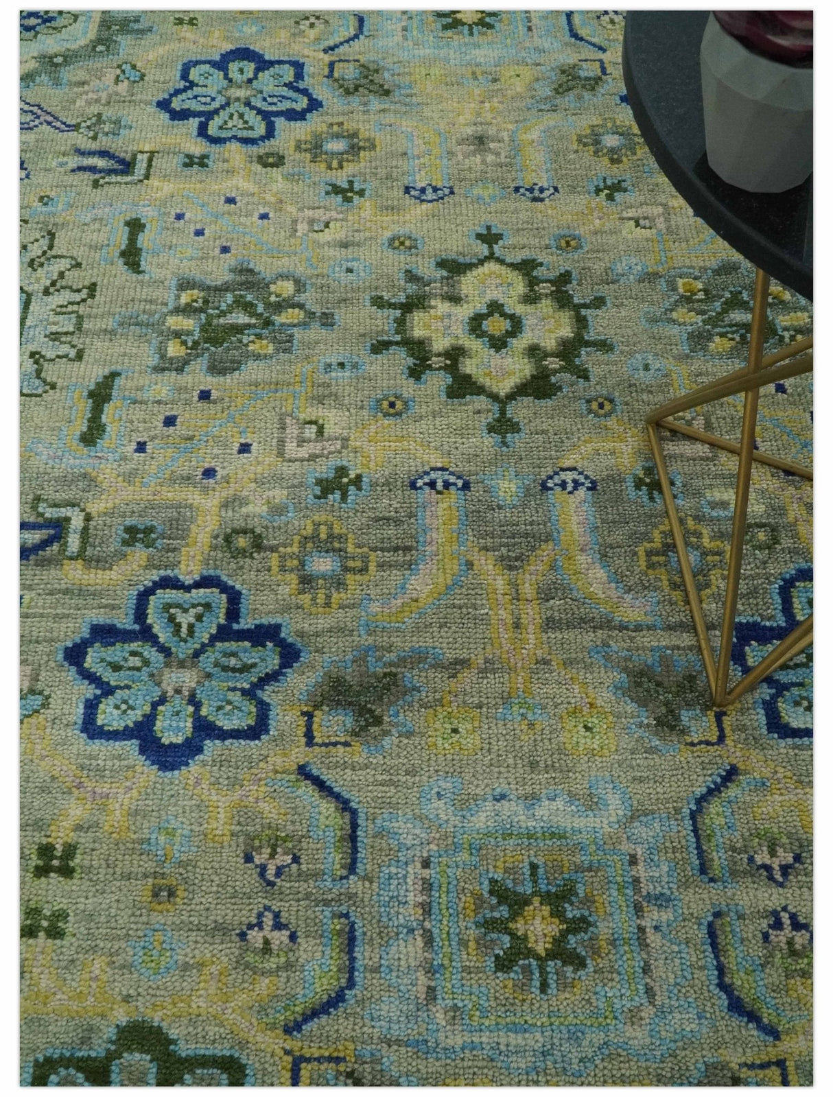 Custom Made Lt. Silver, Grey and Mustard Hand Knotted Traditional Oushak wool area rug