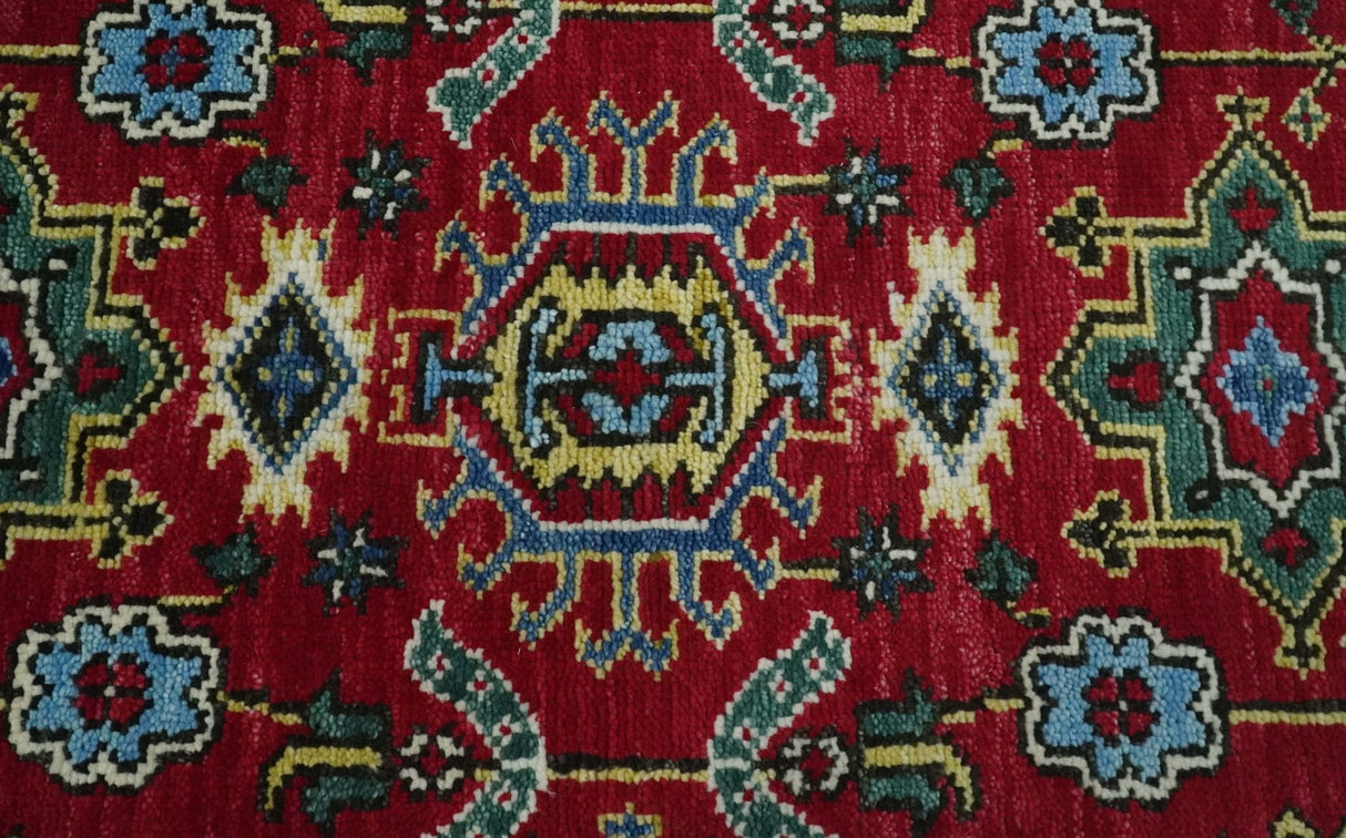 Custom Made Maroon and Blue Antique Turkish Hand Knotted Wool Area Rug