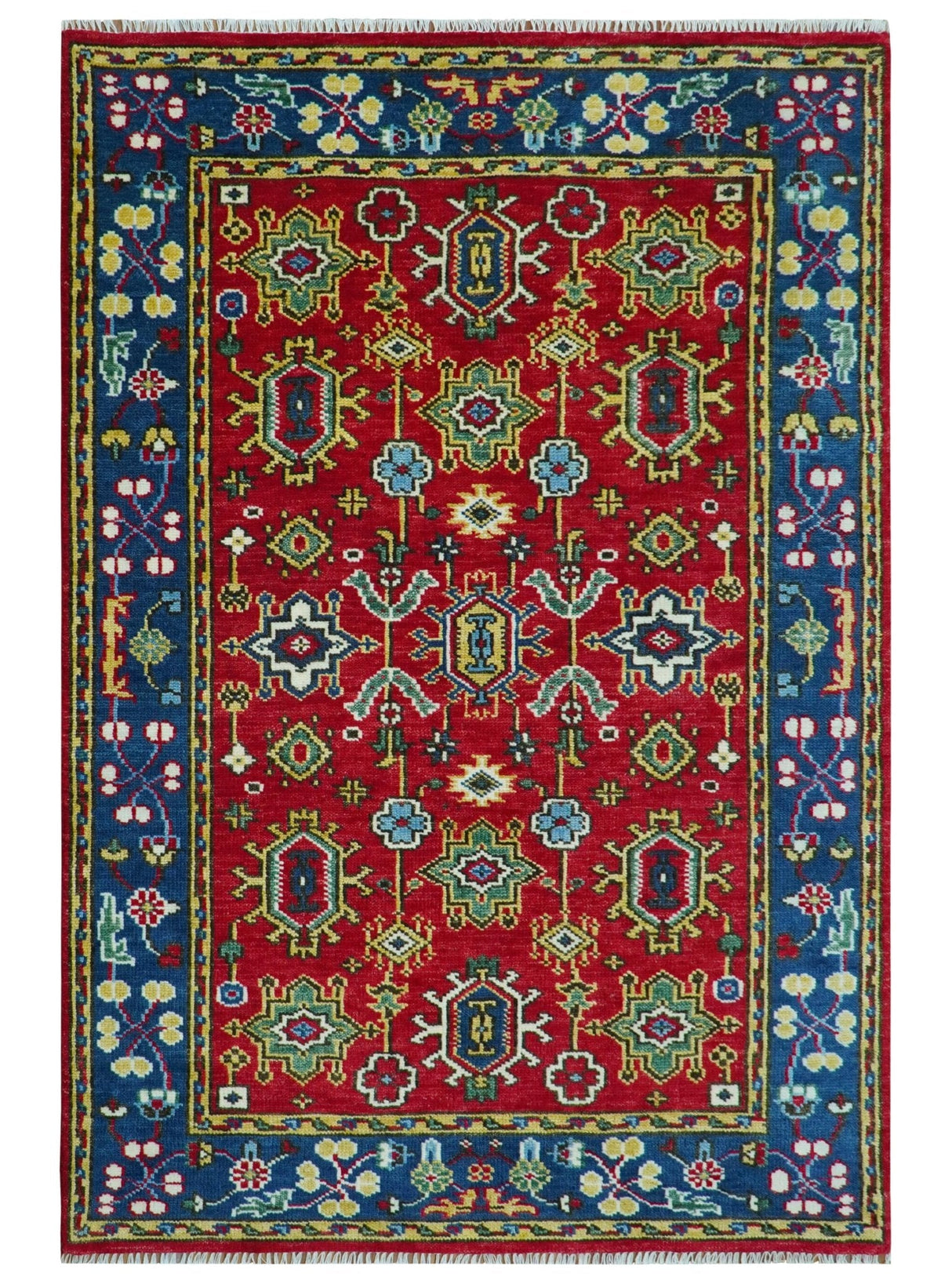 Custom Made Maroon and Blue Antique Turkish Hand Knotted Wool Area Rug