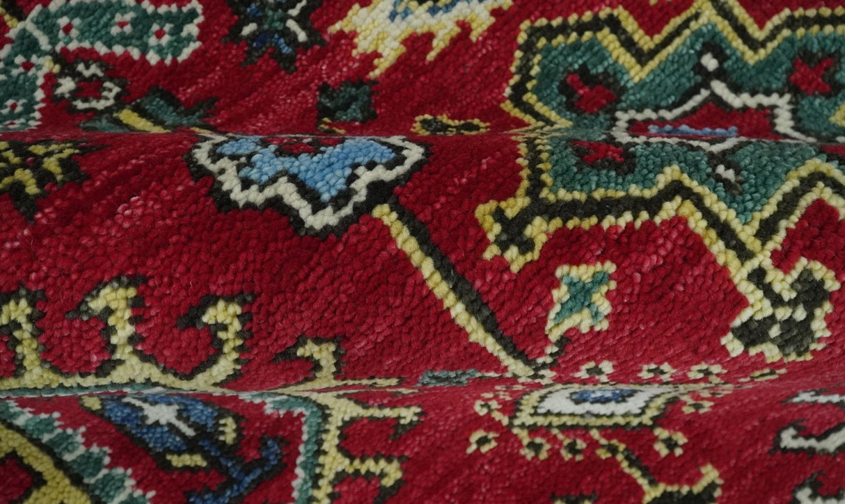 Custom Made Maroon and Blue Antique Turkish Hand Knotted Wool Area Rug