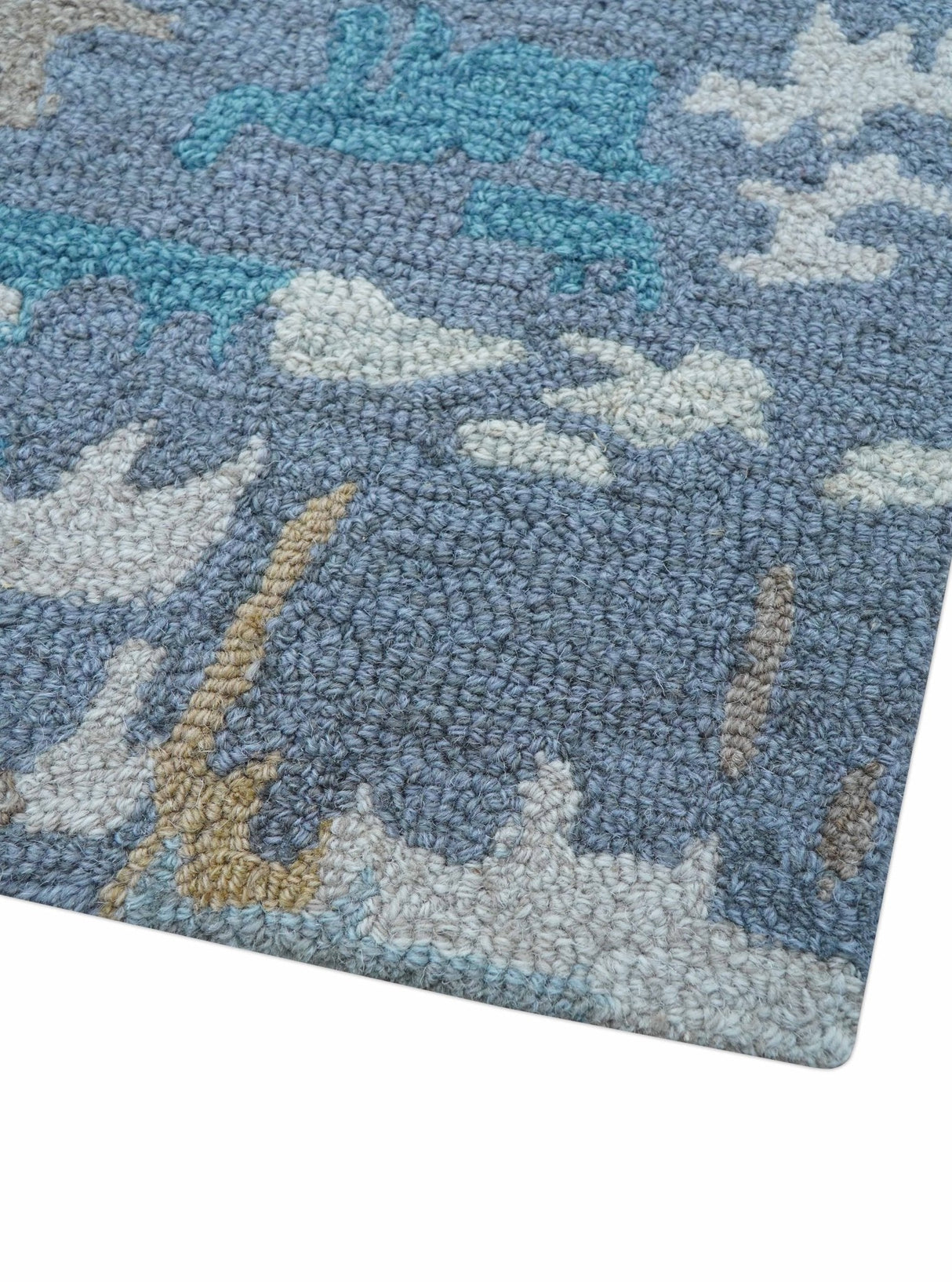 Custom Made Modern Abstract Blue And Beige Hand Tufted Wool Area Rug