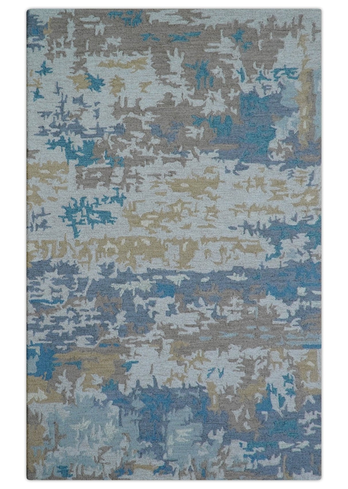 Custom Made Modern Abstract Blue And Beige Hand Tufted Wool Area Rug