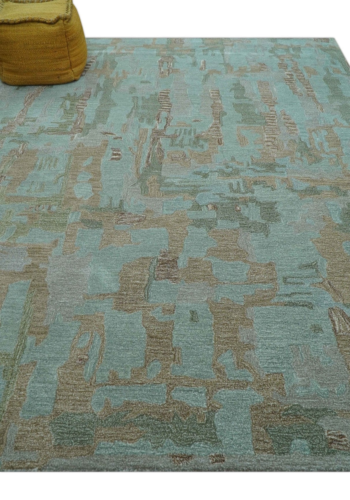 Custom Made Modern Abstract Blue Hand Tufted Wool Area Rug