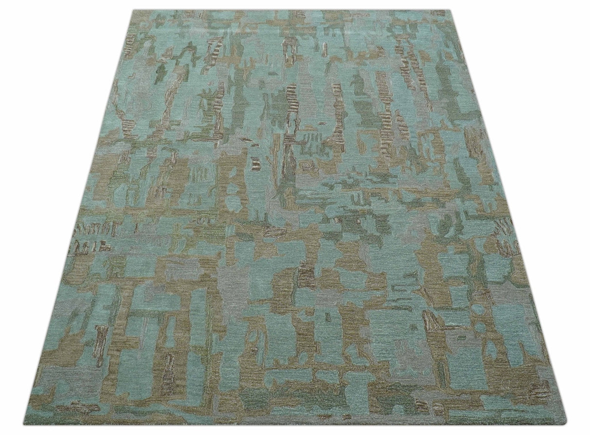 Custom Made Modern Abstract Blue Hand Tufted Wool Area Rug