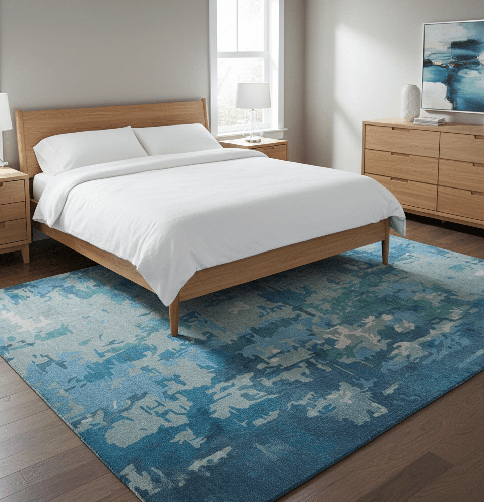 Custom Made Modern Abstract Blue Hand Tufted Wool Art-Silk Rug