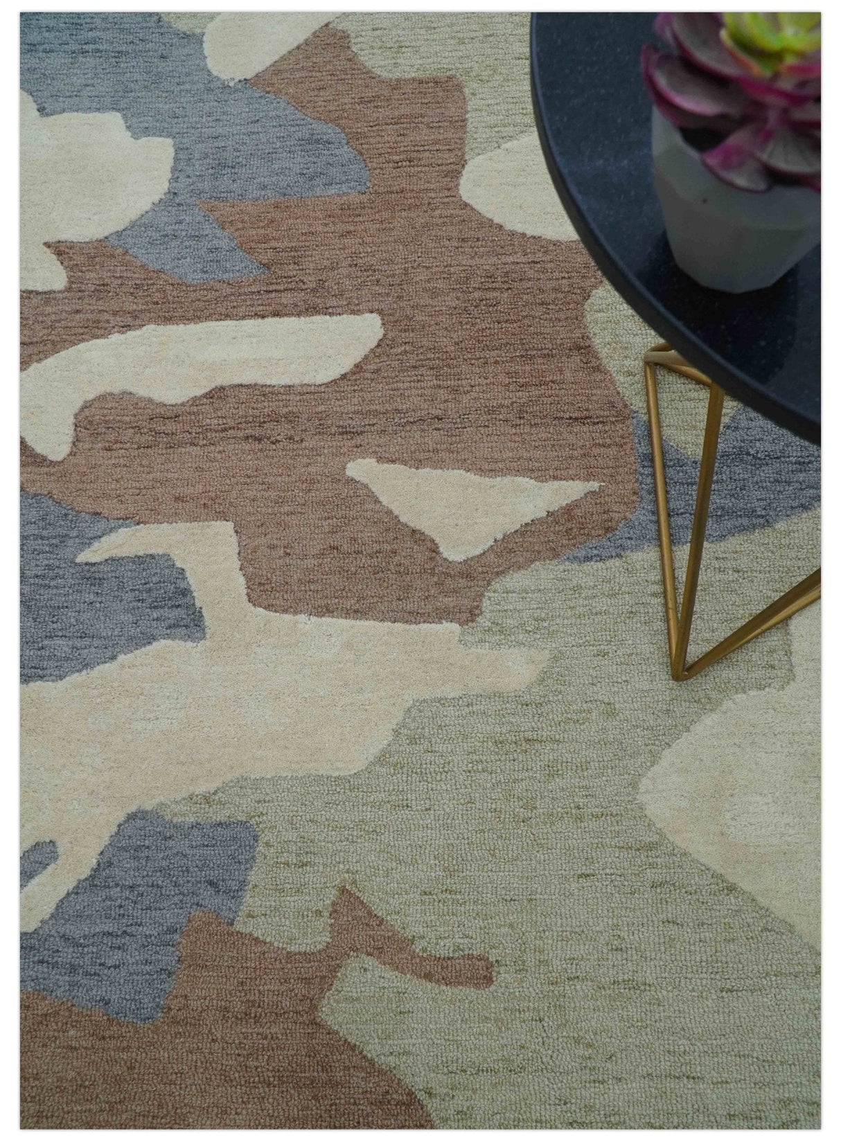 Custom Made Modern Abstract Design Beige Hand Tufted Wool Area Rug