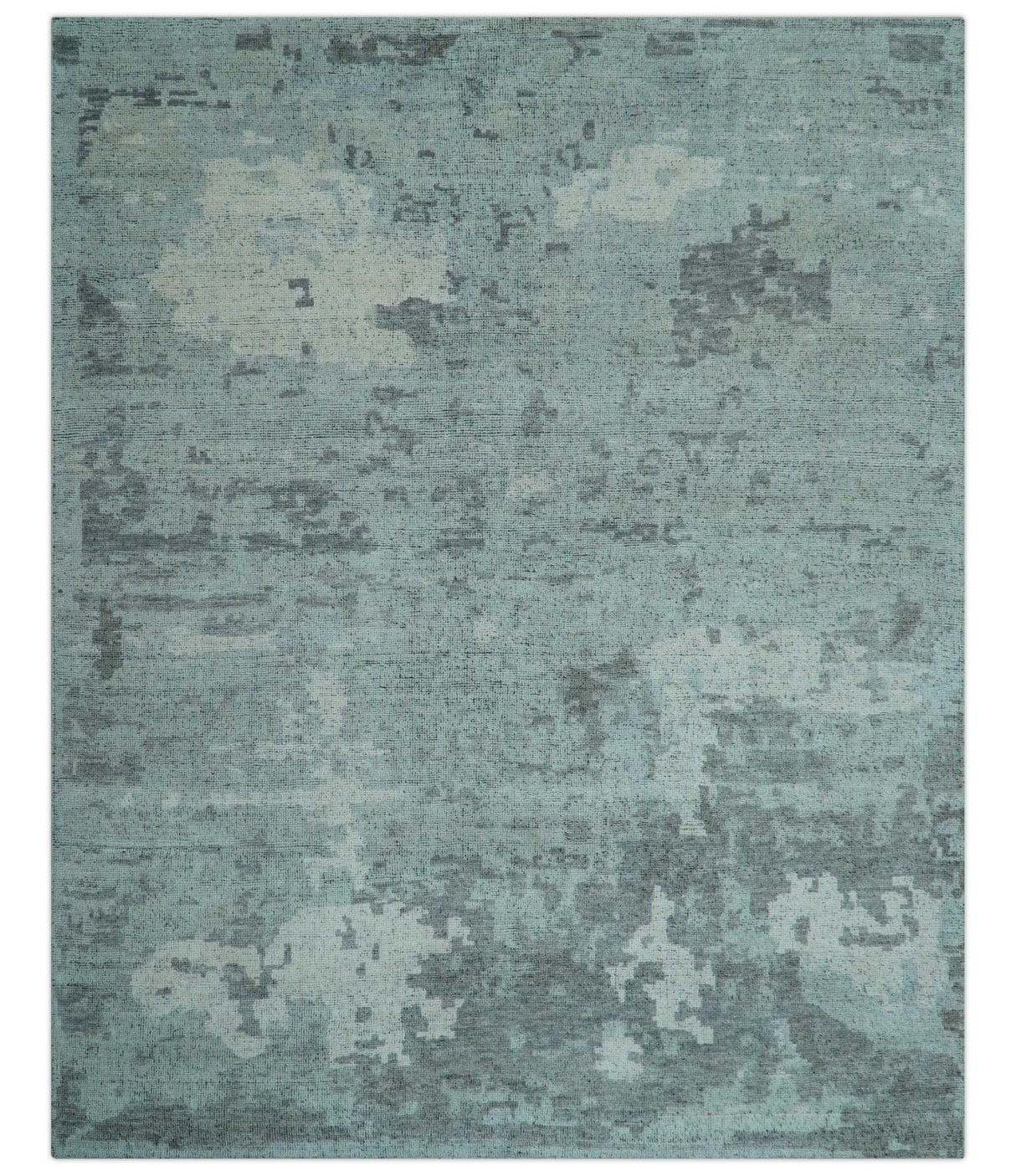 Custom Made Modern Abstract Design Blue And Gray Hand Knotted Wool Area Rug