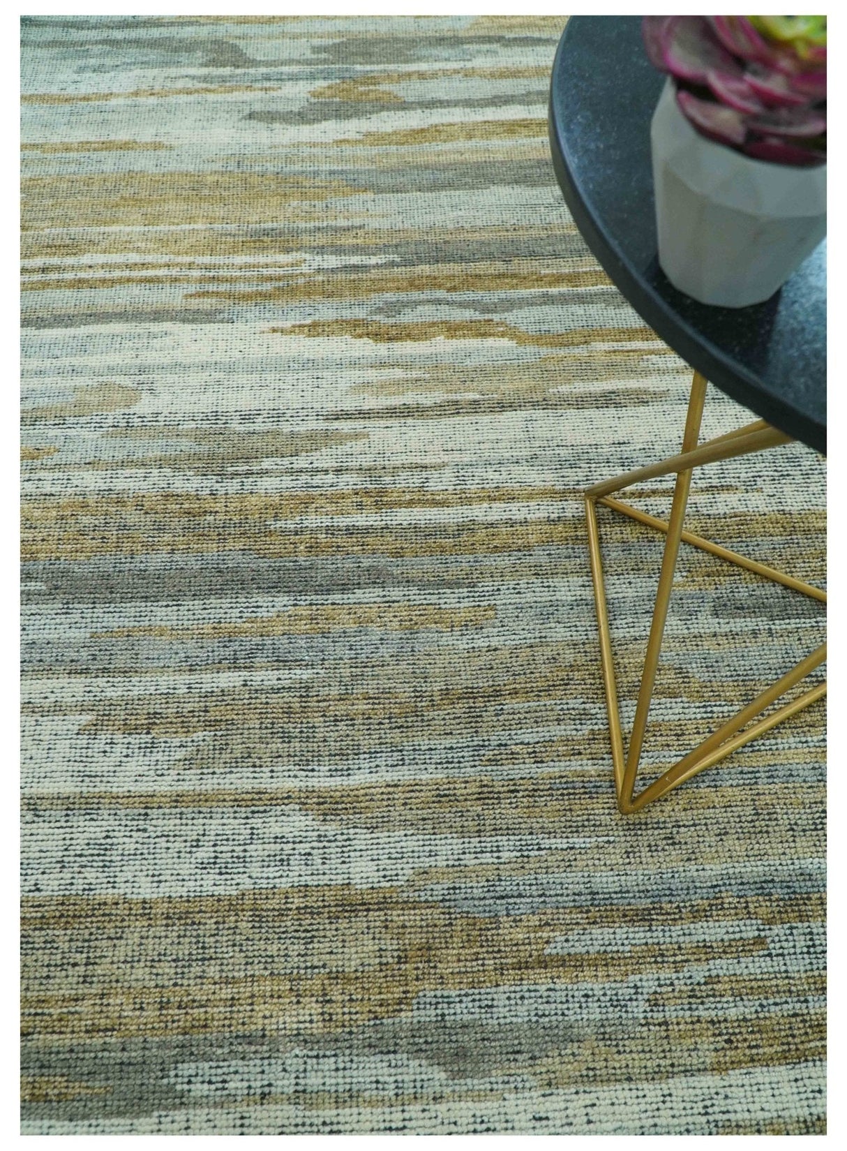 Custom Made Modern Abstract Design Brown And Gray Hand Knotted Wool Area Rug