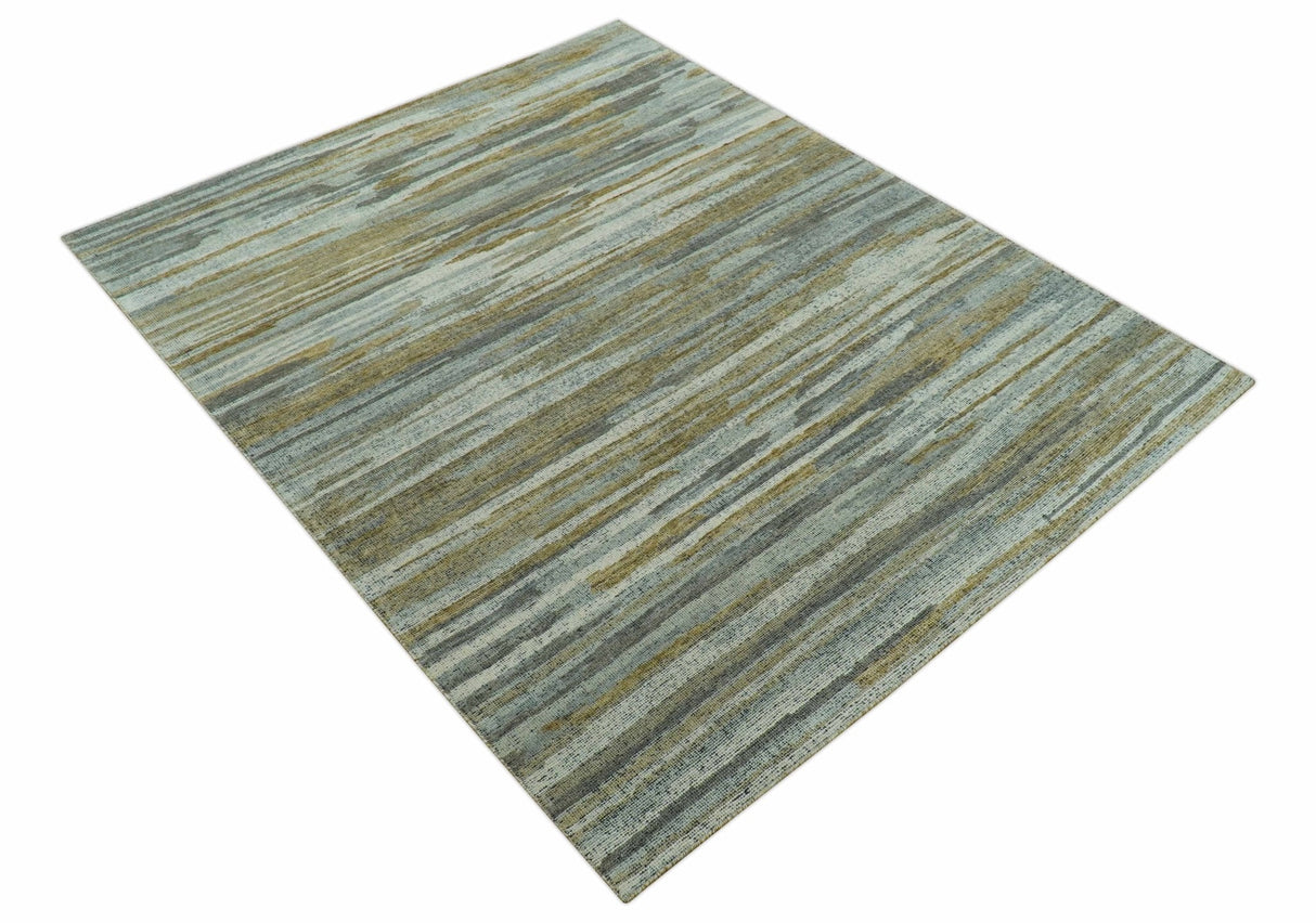 Custom Made Modern Abstract Design Brown And Gray Hand Knotted Wool Area Rug