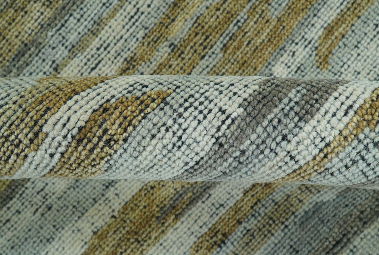 Custom Made Modern Abstract Design Brown And Gray Hand Knotted Wool Area Rug