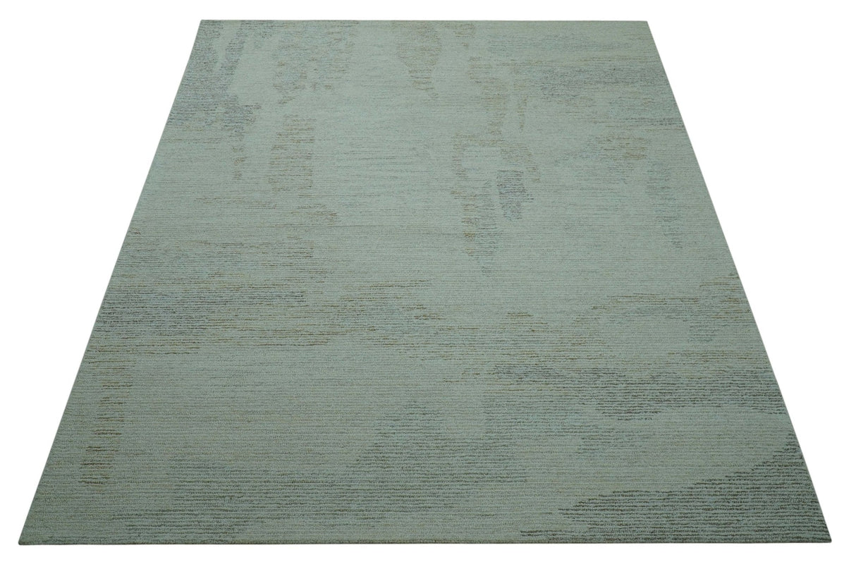 Custom Made Modern Abstract Design Ivory, Blue and Brown Hand Tufted Wool Area Rug