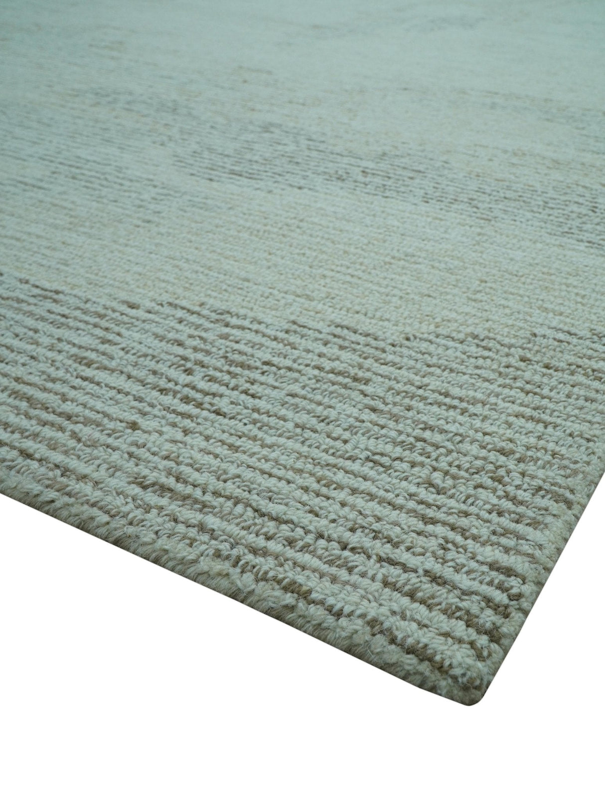 Custom Made Modern Abstract Design Ivory, Blue and Brown Hand Tufted Wool Area Rug