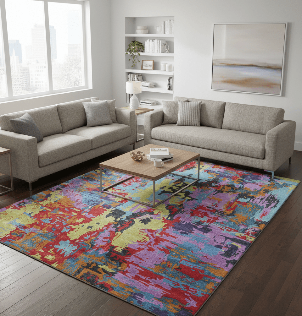 Custom Made Modern Abstract Multi-color Hand Tufted Wool-Art Silk Rug
