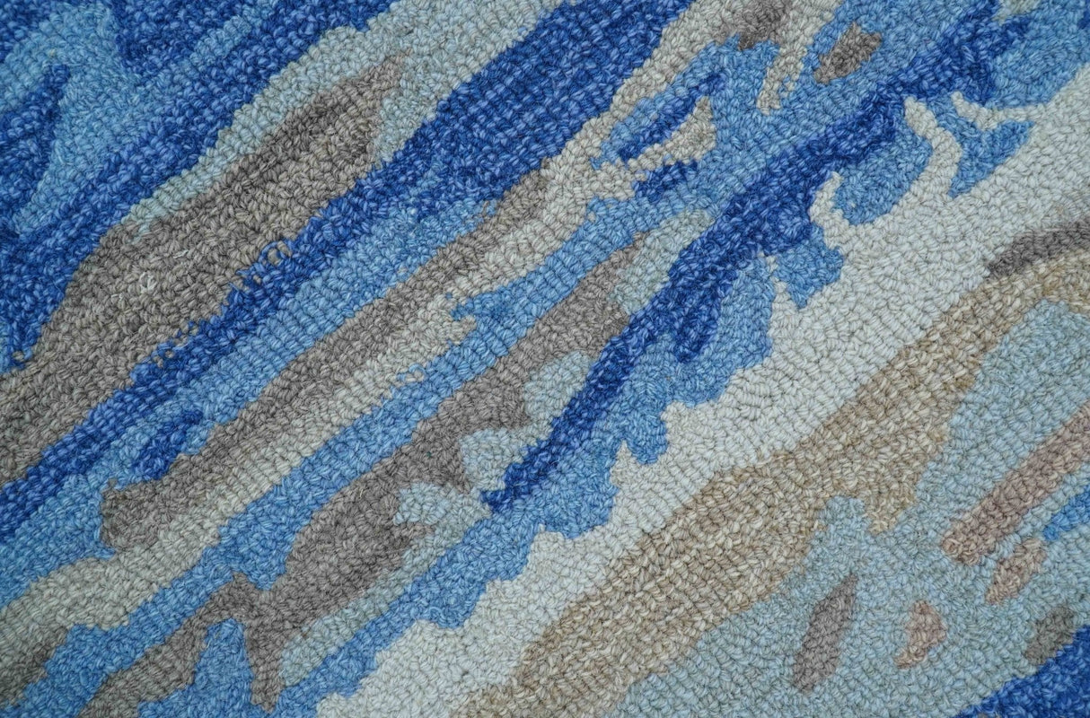 Custom Made Modern Abstract Silver And Blue Hand Tufted Wool Rug