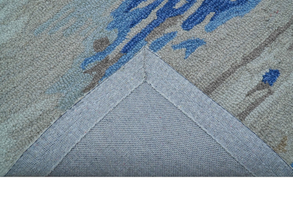 Custom Made Modern Abstract Silver And Blue Hand Tufted Wool Rug