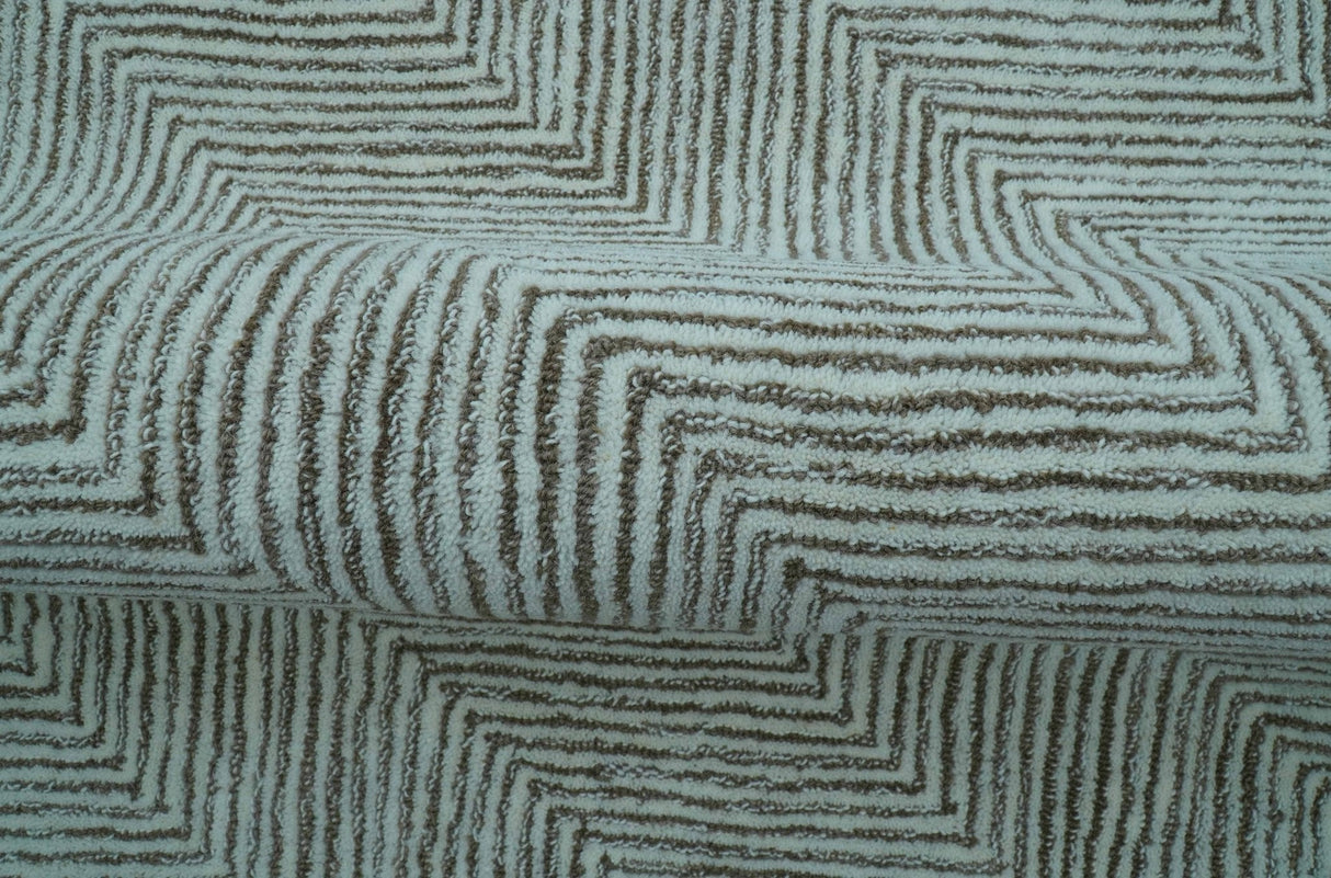 Custom Made Modern Chevron Ivory And Brown Hand Tufted Wool Area Rug