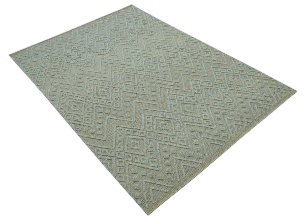 Custom Made Modern Contemporary Beige Hand Knotted Wool Area Rug