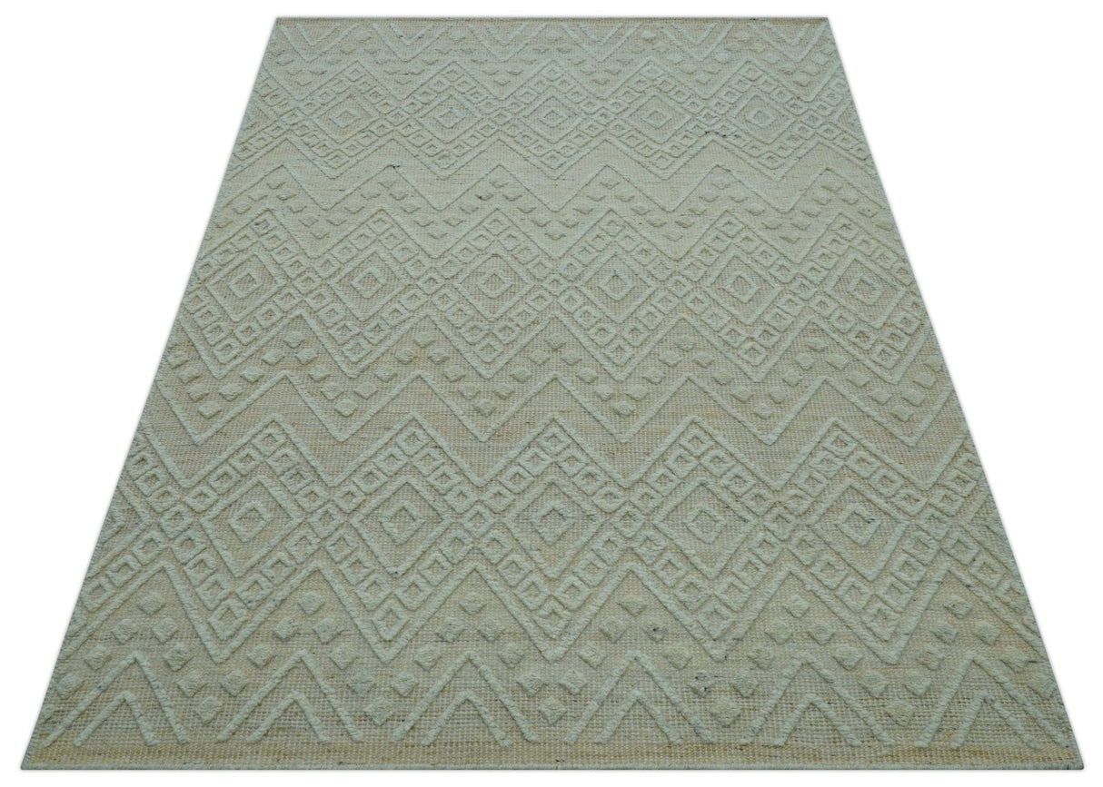 Custom Made Modern Contemporary Beige Hand Knotted Wool Area Rug