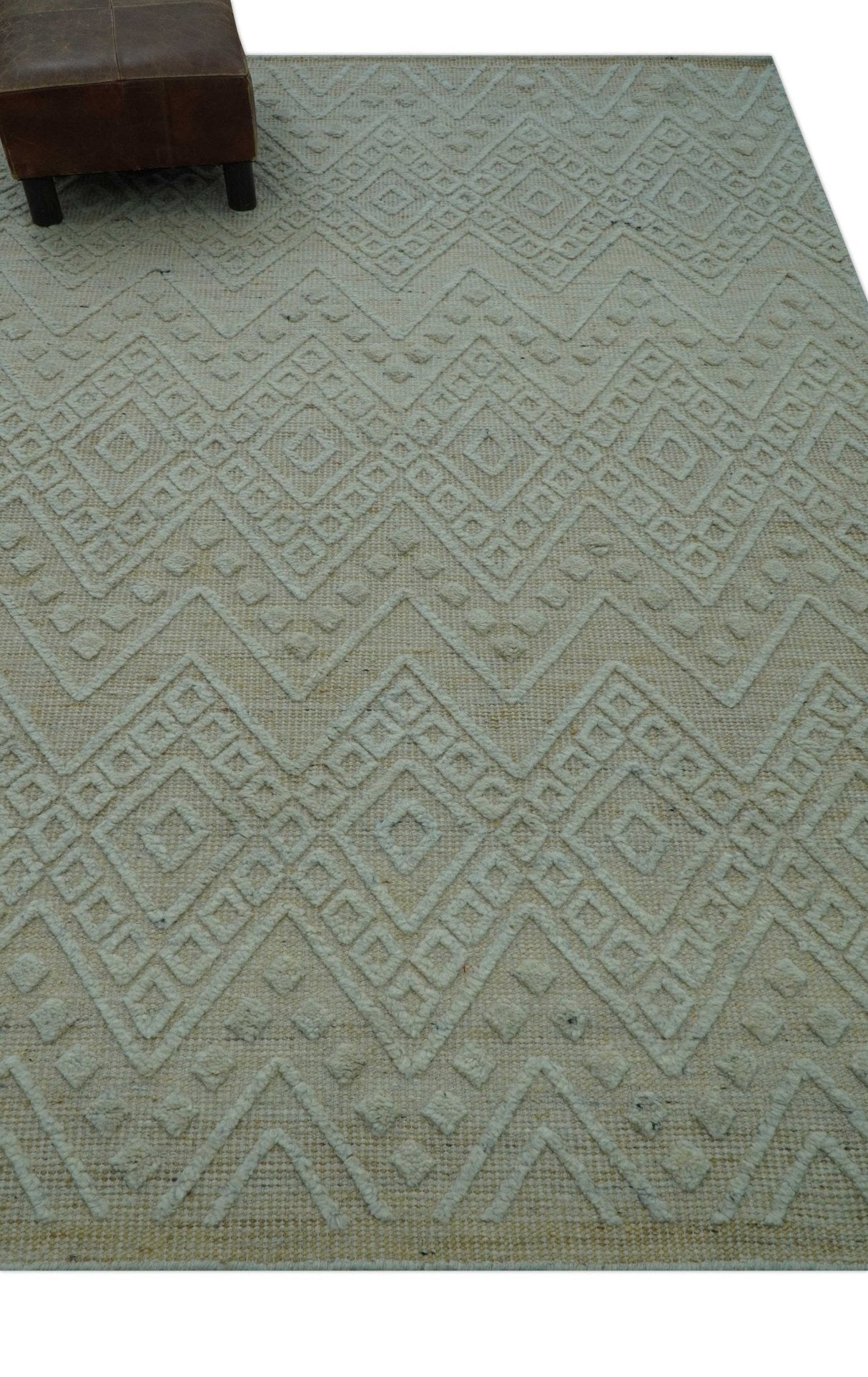 Custom Made Modern Contemporary Beige Hand Knotted Wool Area Rug