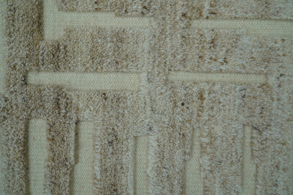 Custom Made Modern Contemporary Beige Hand Knotted Wool Area Rug