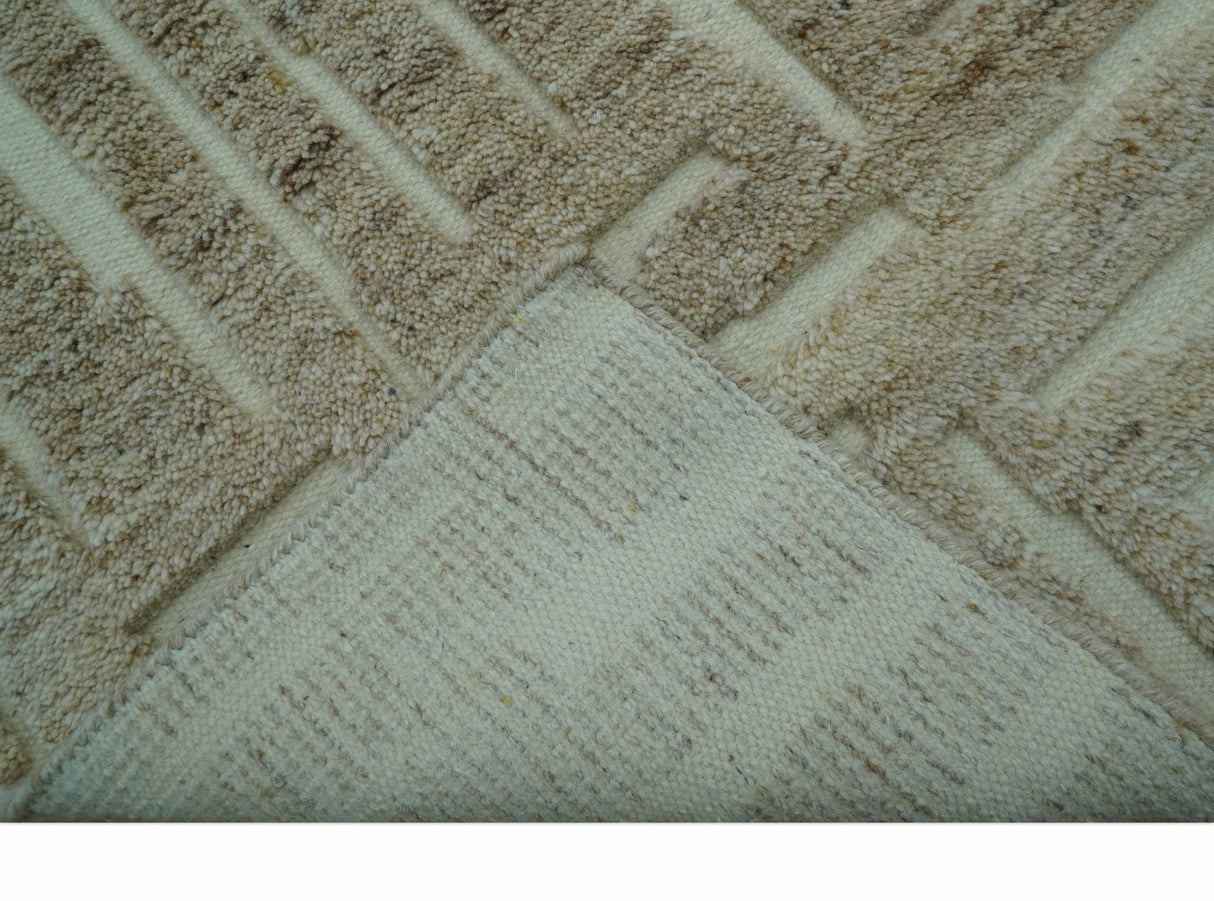 Custom Made Modern Contemporary Beige Hand Knotted Wool Area Rug