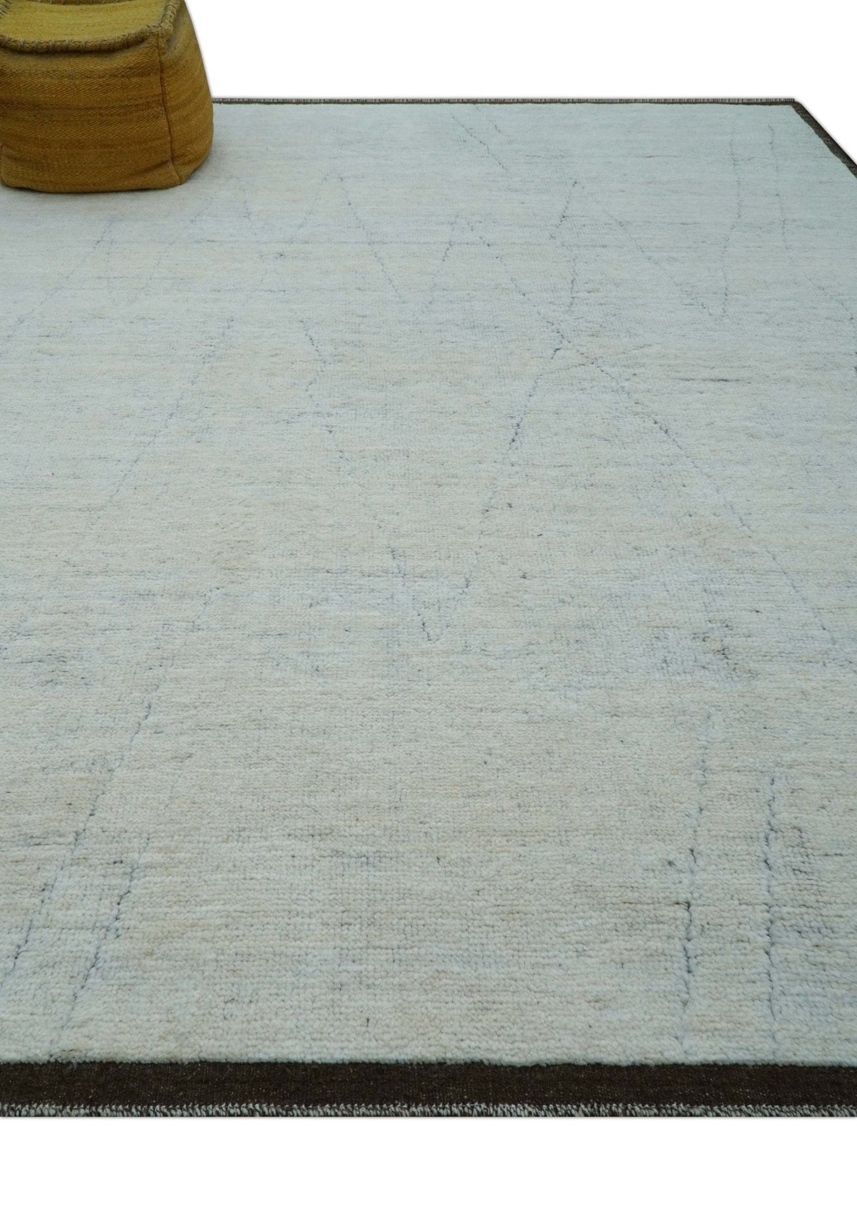 Custom Made Modern Contemporary White and Brown Hand Knotted Wool Rug