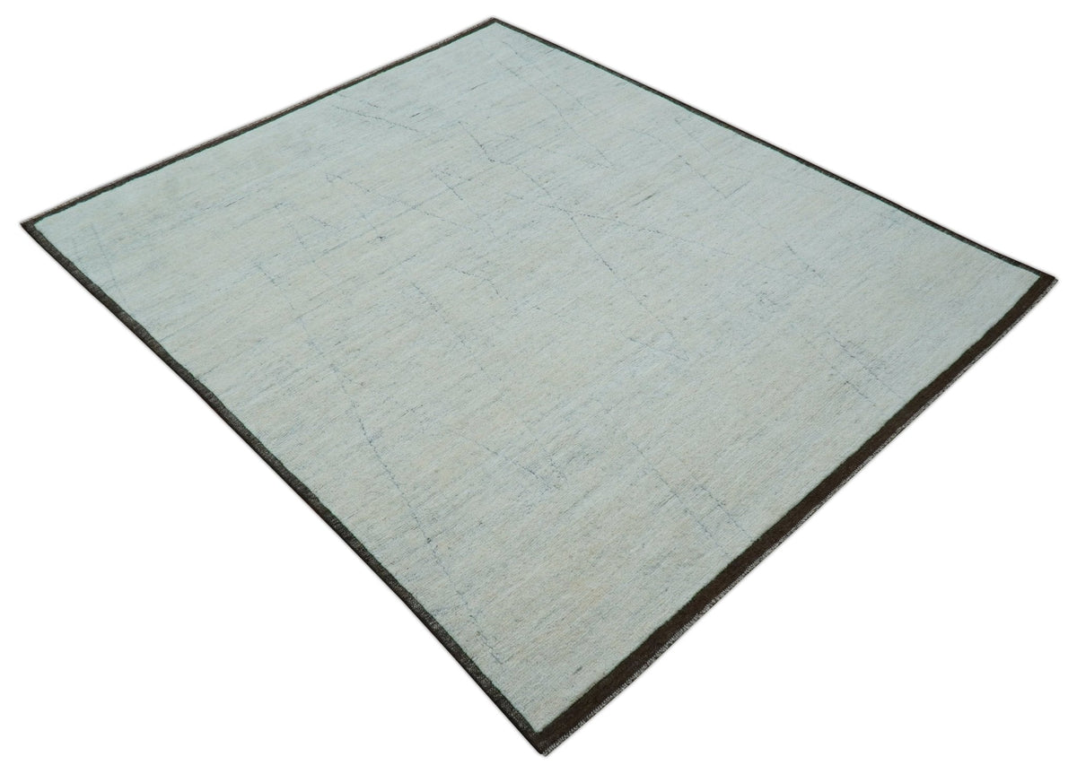 Custom Made Modern Contemporary White and Brown Hand Knotted Wool Rug