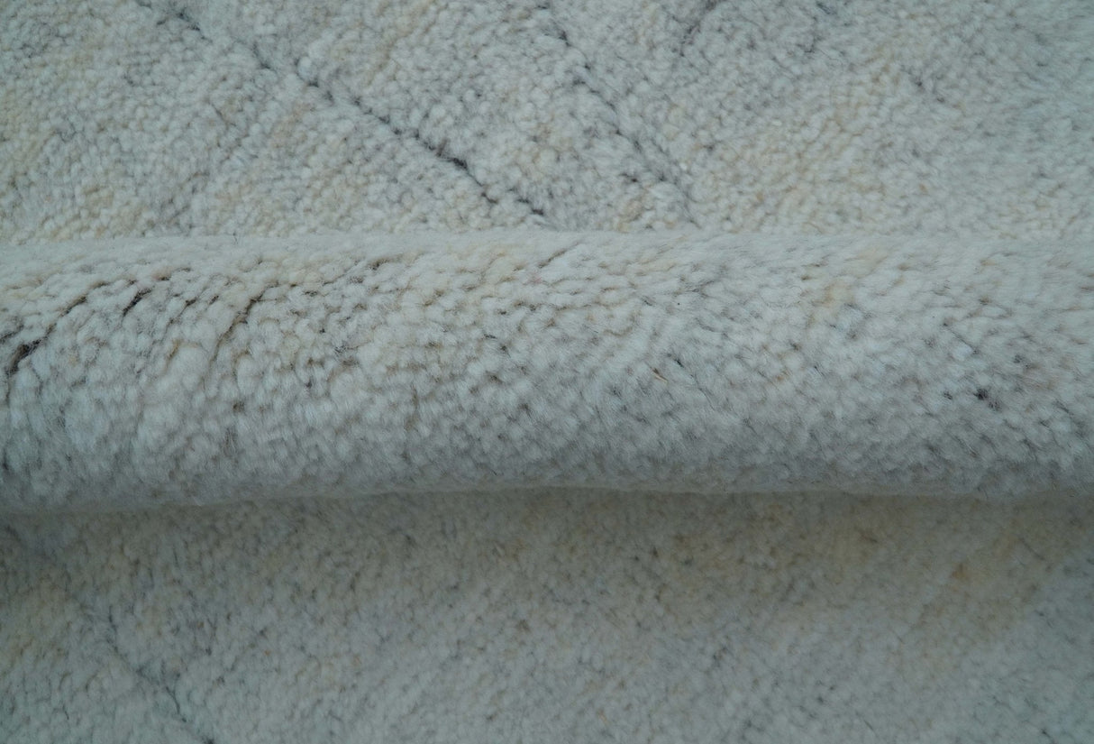 Custom Made Modern Contemporary White and Brown Hand Knotted Wool Rug