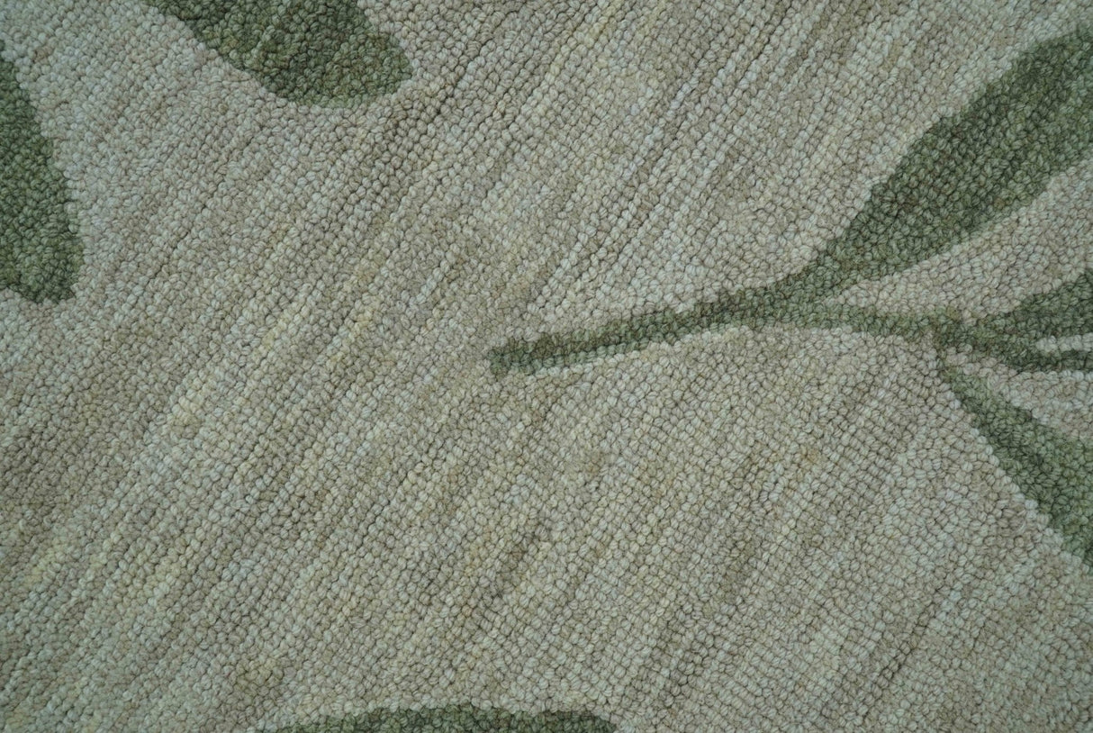 Custom Made Modern Floral Design Beige Hand Tufted Wool Area Rug