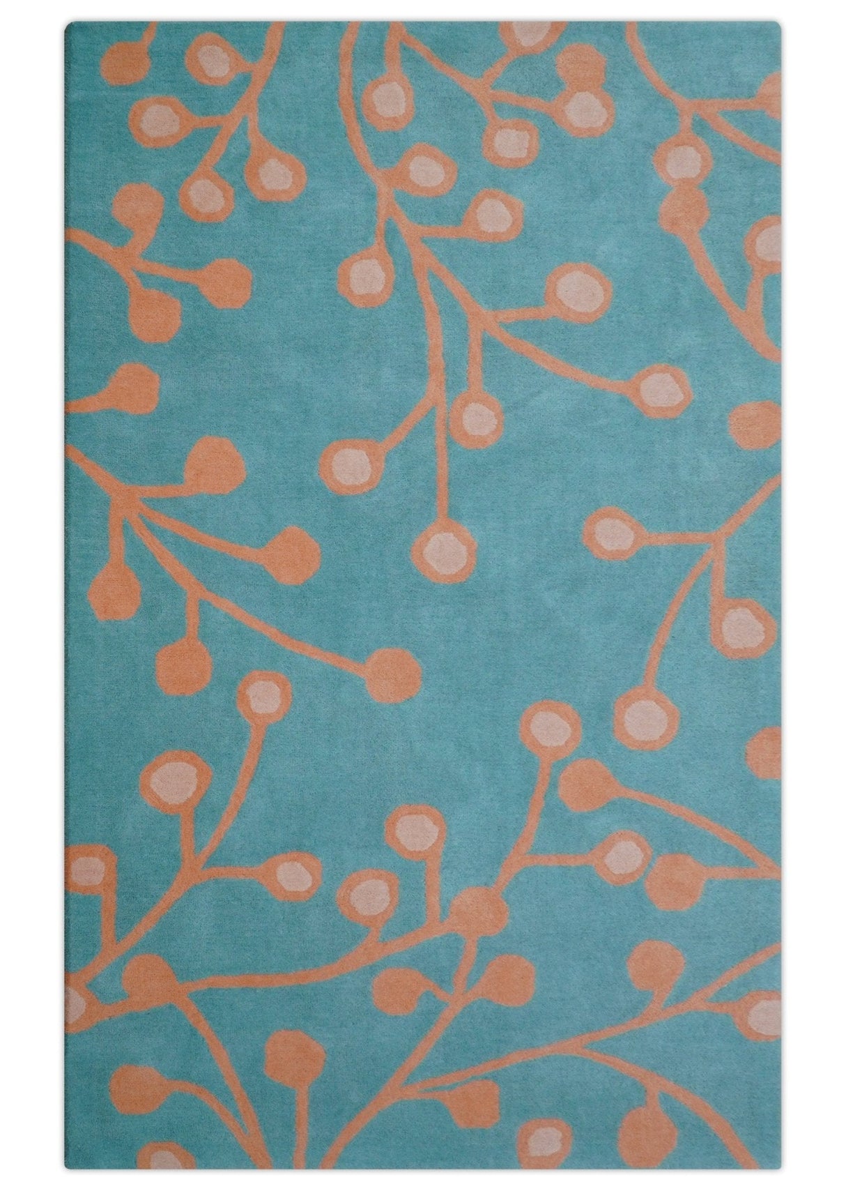 Custom Made Modern Floral Design Blue Hand Tufted Wool Area Rug