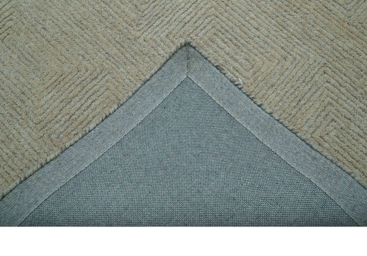Custom Made Modern Geometrical Beige and Silver Hand Tufted Natural Wool Area Rug
