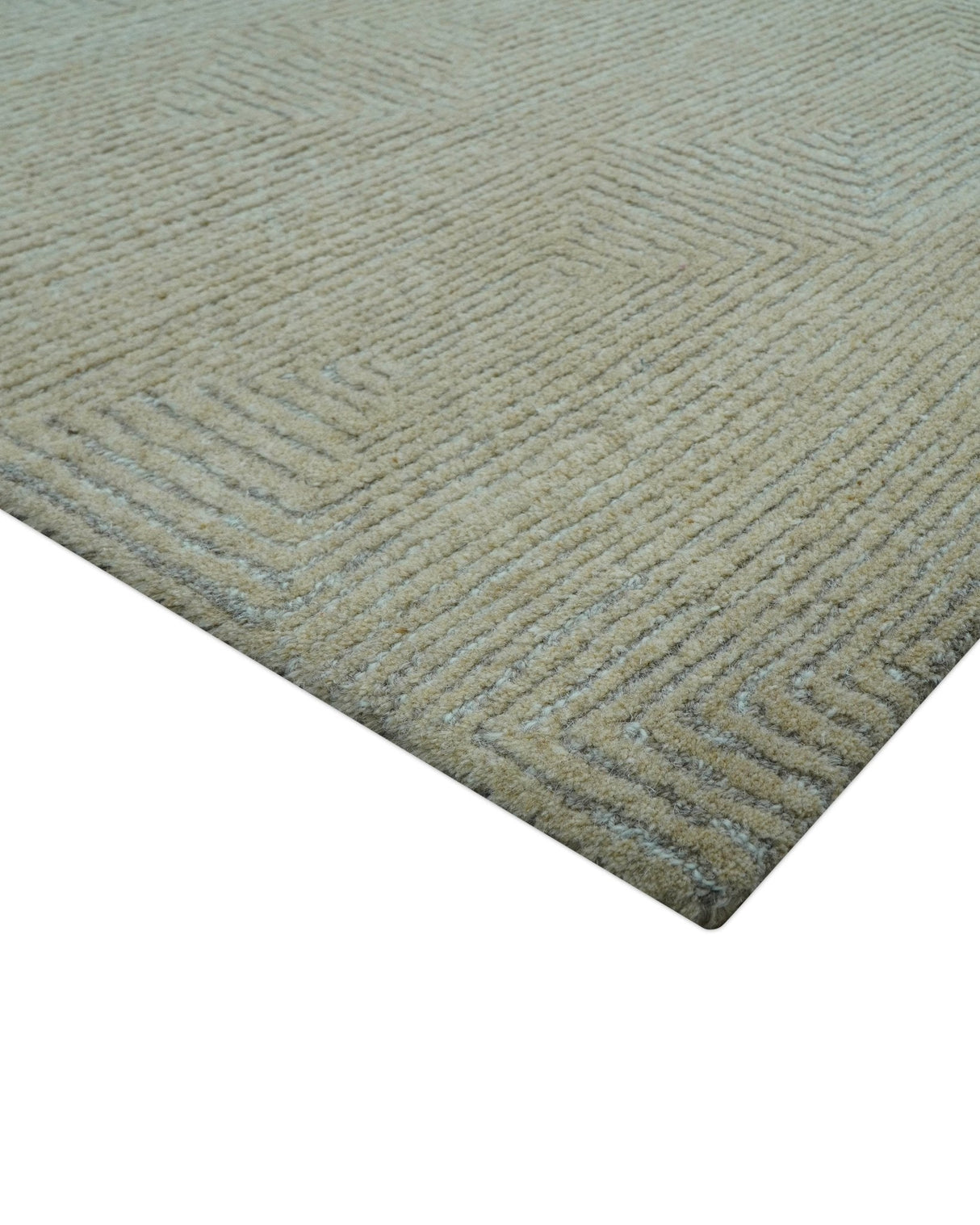 Custom Made Modern Geometrical Beige and Silver Hand Tufted Natural Wool Area Rug