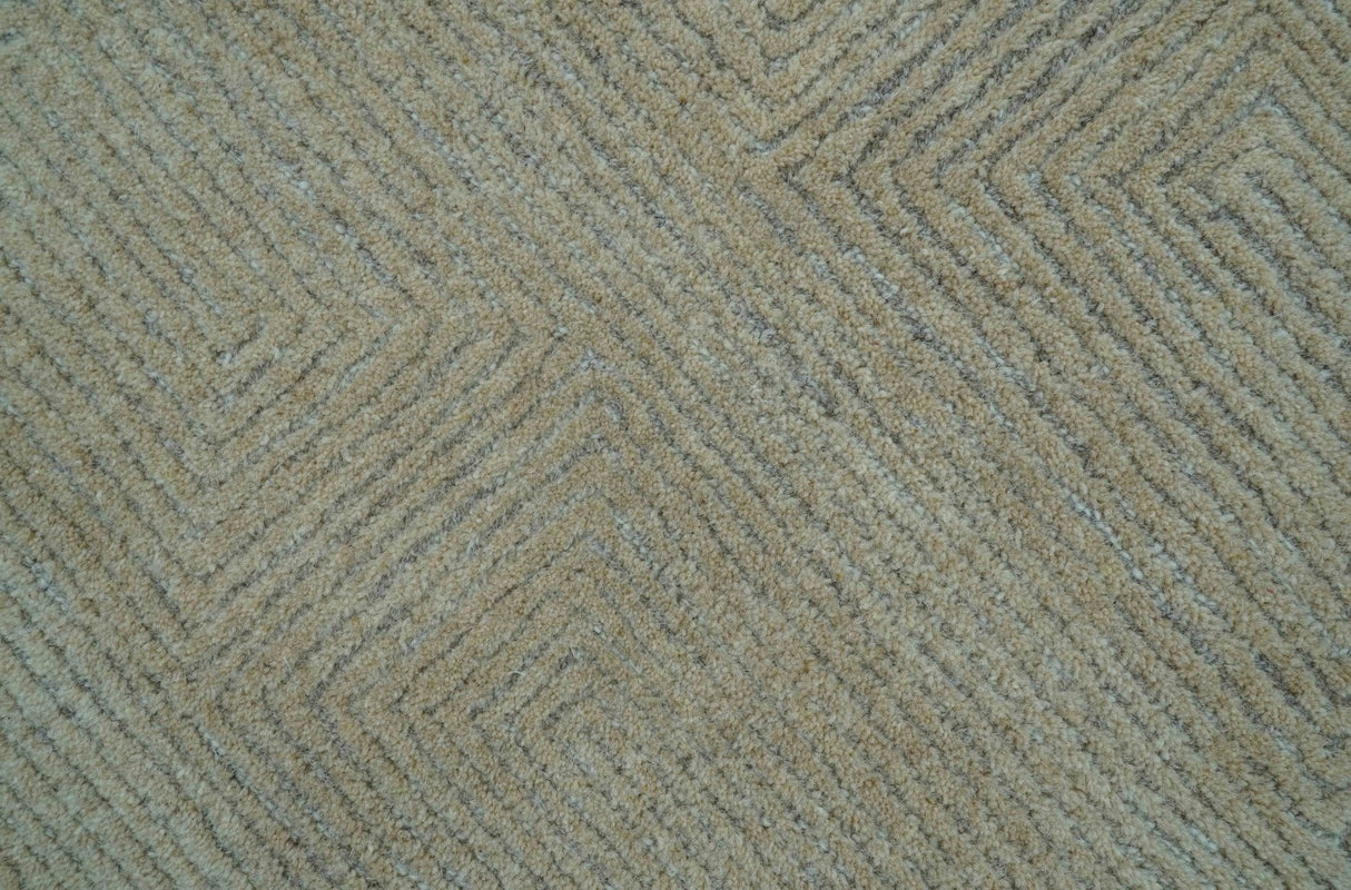 Custom Made Modern Geometrical Beige and Silver Hand Tufted Natural Wool Area Rug