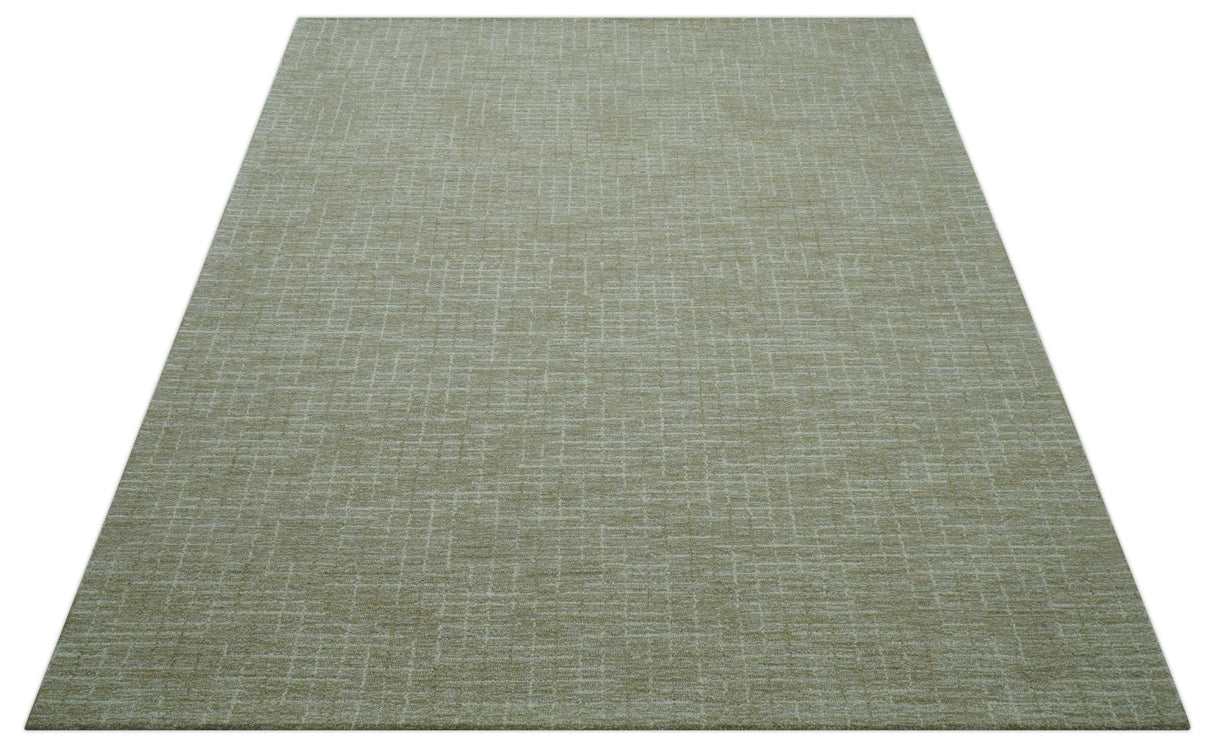 Custom Made Modern Geometrical Beige Hand Tufted Wool Area Rug