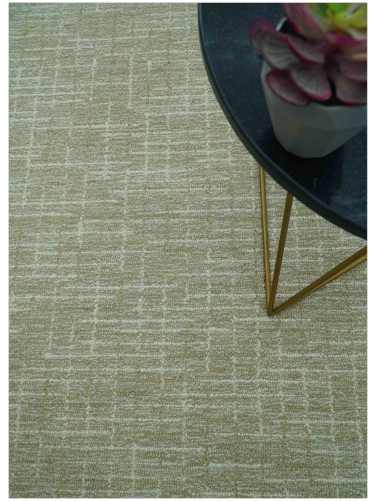 Custom Made Modern Geometrical Beige Hand Tufted Wool Area Rug
