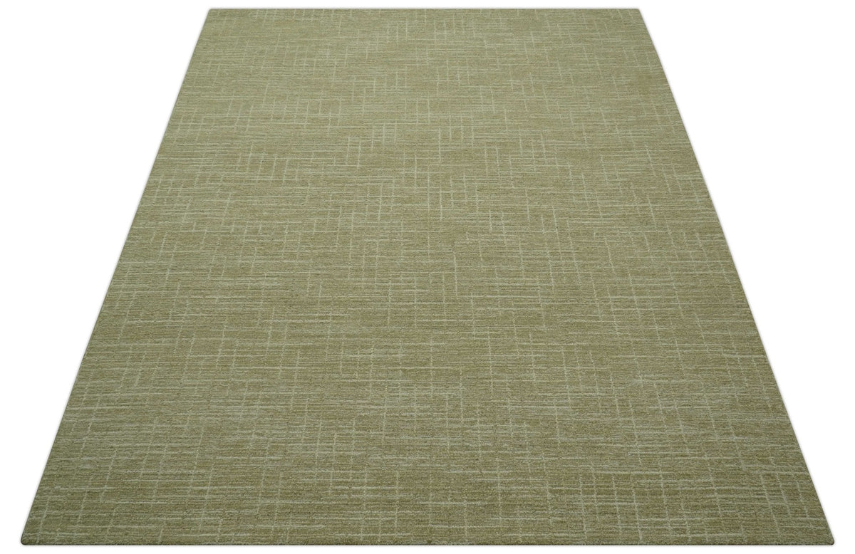 Custom Made Modern Geometrical Beige Hand Tufted Wool Area Rug
