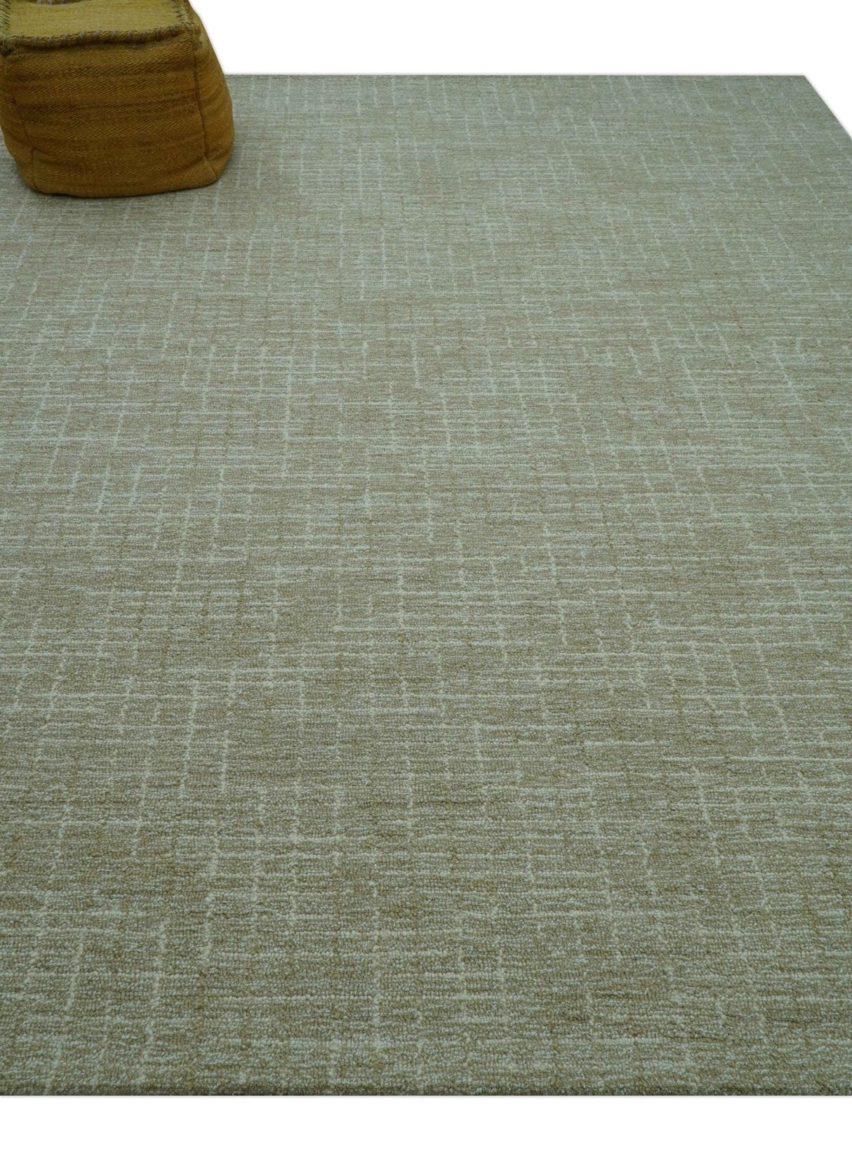 Custom Made Modern Geometrical Beige Hand Tufted Wool Area Rug
